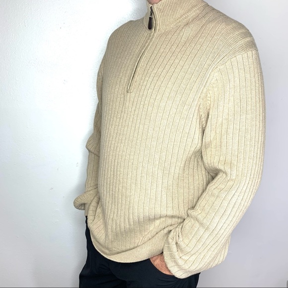 GH Bass Earth 100% Cotton, Half Zipper Front, Ribbed, Sweater. - Picture 3 of 14